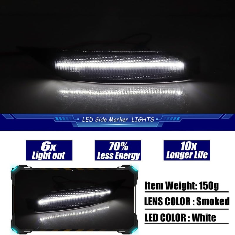 TurningMax For 2004 2005 2006 2007 2008 Mazda RX-8 RX8 Front Bumper Side Marker lights Smoked Lens White LED F151-51-120E, F151-51-130E - Image 3
